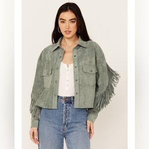 Blank NYC Olive Fringe Leather Jacket